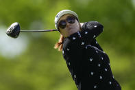 Hannah Green, of Australia, hits off the 16th tee during the first round of the LPGA Cognizant Founders Cup golf tournament, Thursday, May 9, 2024, in Clifton, N.J. (AP Photo/Seth Wenig)