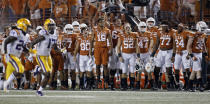 Texas Longhorns players watch action against the LSU Tigers Saturday Sept. 7, 2019 at Darrell K Royal-Texas Memorial Stadium in Austin, Tx. LSU won 45-38. ( Photo by Edward A. Ornelas )