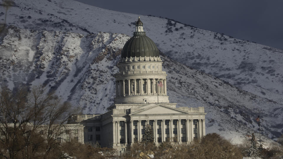 FILE - Int his Jan. 17, 2020, file photo, the Utah State Capitol stands in Salt Lake City. The Utah Legislature is wrapping up its work for the year, capping off a session that saw major changes to the state's polygamy statute, a revision of a voter-approved redistricting law and a compromise on education funding. The 45-day meeting is ending in the shadow of the new coronavirus, which caused widespread cancellations but didn't cause major disruptions in legislative business. (AP Photo/Rick Bowmer)