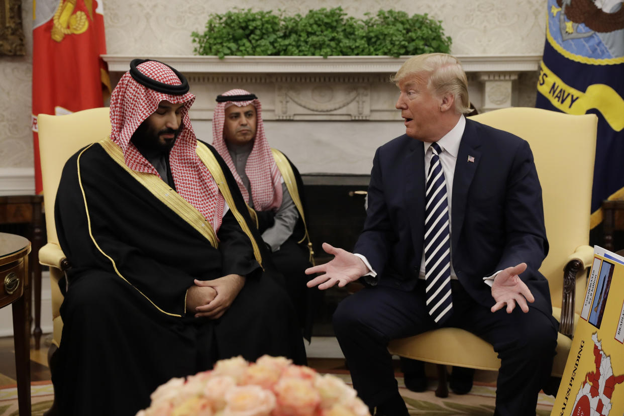 President Donald Trump meets with Saudi Crown Prince Mohammed bin Salman in the Oval Office of the White House on March 20, 2018. (Photo: Associated Press)
