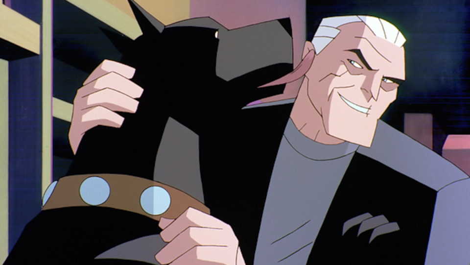 Bruce Wayne and his dog, Ace, in Batman Beyond