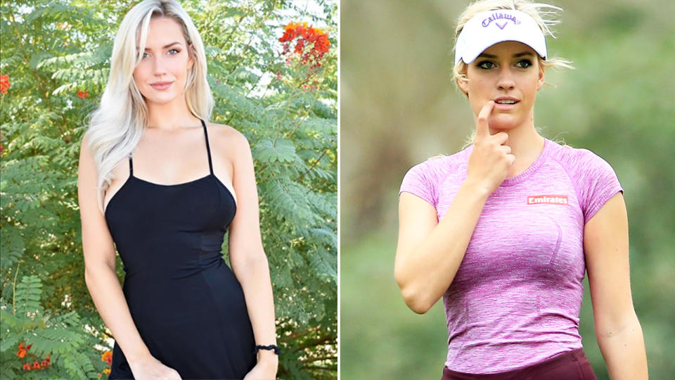 Paige Spiranac, pictured here on Instagram and on the golf course.