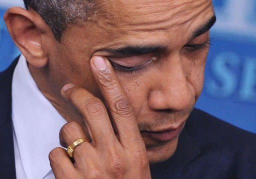 Barack Obama, emocionado durante una rueda de prensa tras el tiroteo en Connecticut, el 14 de diciembre en Washington