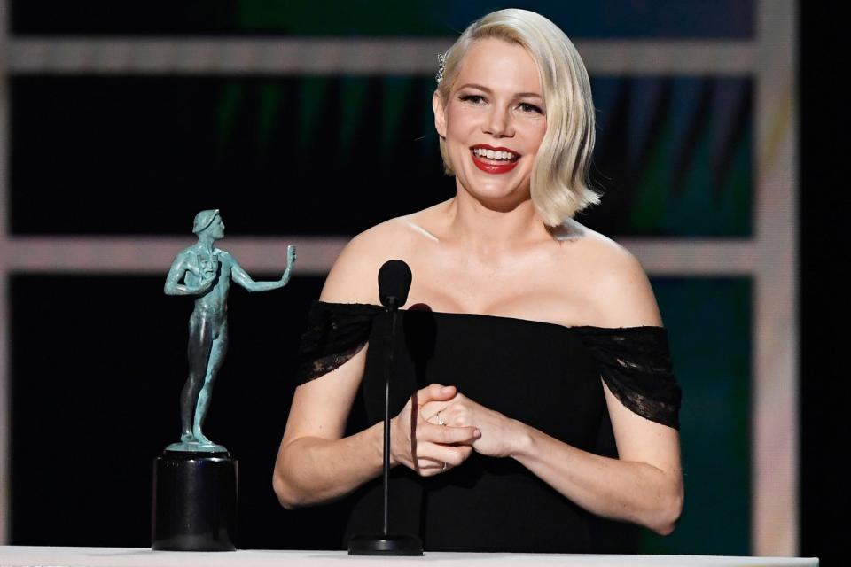 <strong>"And Matilda, it’s one thing to be completely honest as an actor — it’s another thing to be completely honest as a human being. And that’s just who you are and how you live, and you teach me just by being you. I love you and I’m coming home."</strong> — Michelle Williams, melting everyone's hearts with <a href="https://people.com/parents/sag-awards-2020-michelle-williams-daughter-matilda-shoutout-acceptance-speech/" rel="nofollow noopener" target="_blank" data-ylk="slk:a touching tribute to daughter Matilda;elm:context_link;itc:0;sec:content-canvas" class="link ">a touching tribute to daughter Matilda</a>, during her acceptance speech for outstanding performance by a female actor in a television movie or miniseries for her turn in <em>Fosse/Verdon </em>