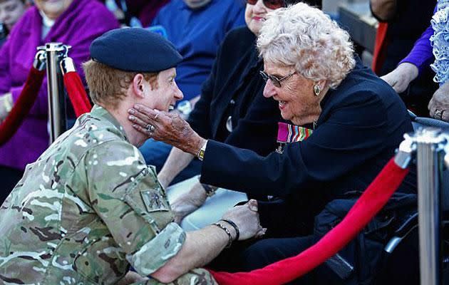 Harry noticed her husband's Victoria Cross. Photo: Getty