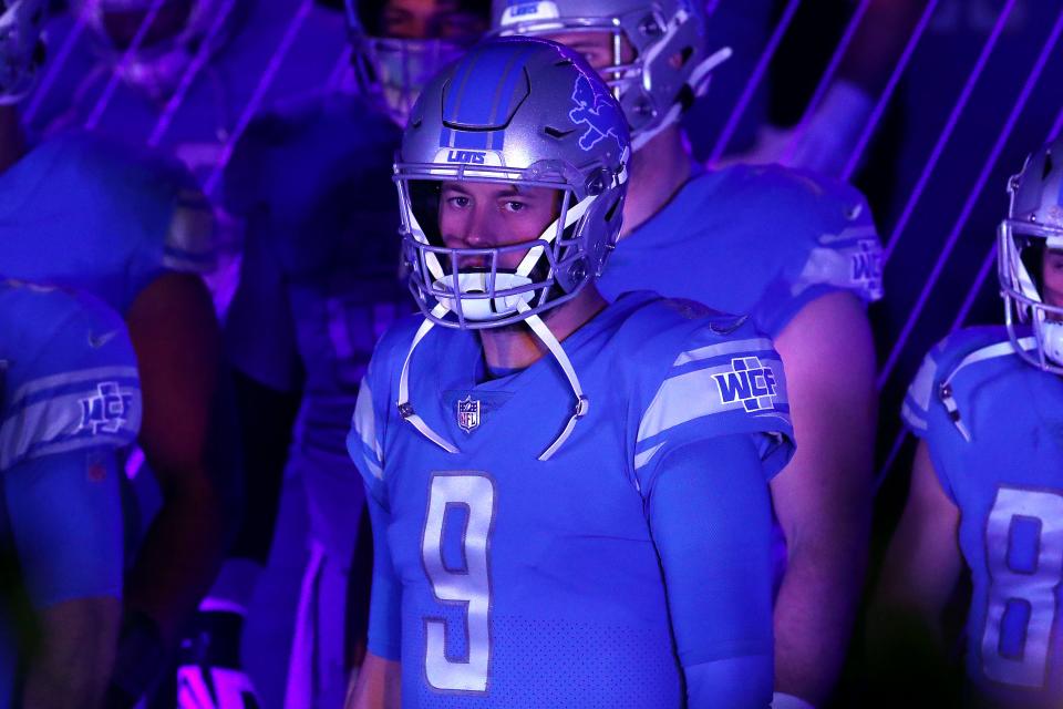 Detroit Lions' Matthew Stafford in the tunnel, prepares to take the field before the game against the Green Bay Packers at Ford Field, Dec. 13, 2020.