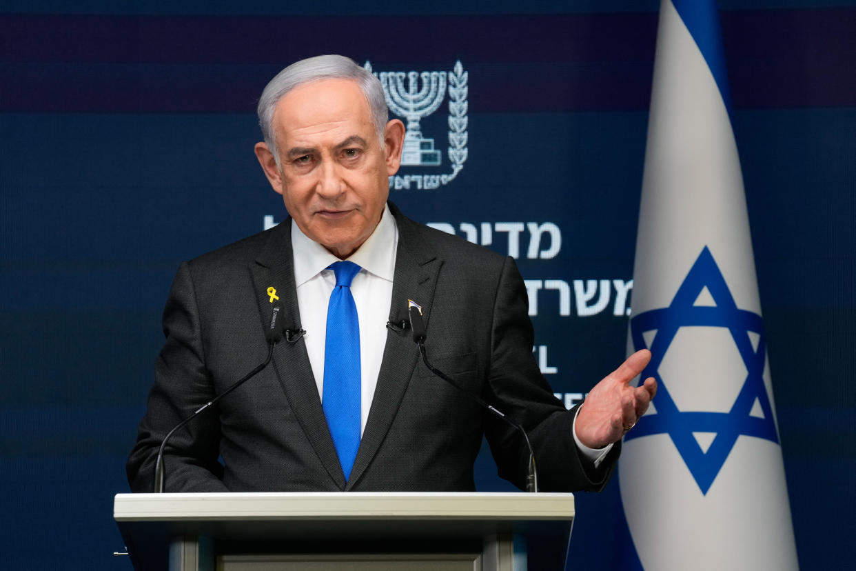 Israeli Prime Minister Benjamin Netanyahu speaks during a news conference in Jerusalem on September 2, 2024. (Photo by Ohad Zwigenberg / POOL / AFP) (Photo by OHAD ZWIGENBERG/POOL/AFP via Getty Images)