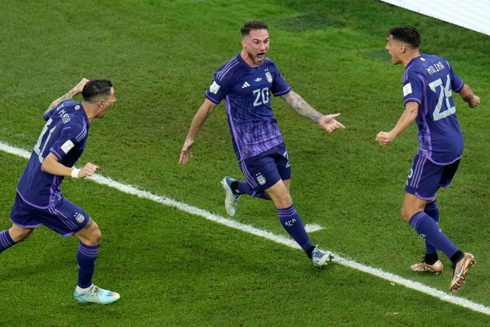 Argentina's Alexis Mac Allister celebrates after scoring (Associated Press)