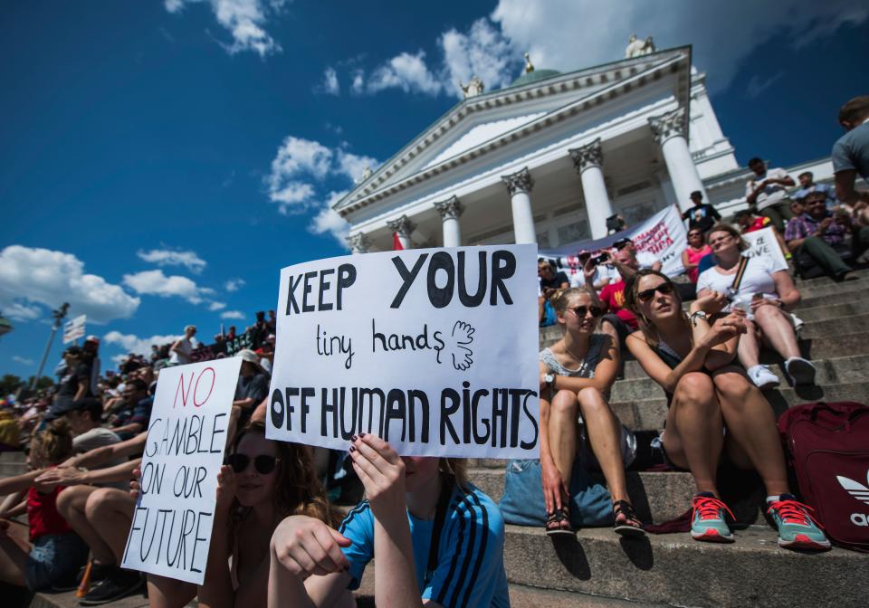 Protests in Helsinki ahead of Trump-Putin summit