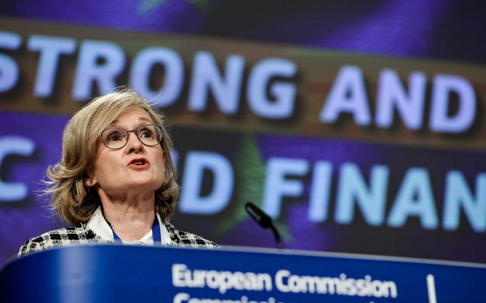 EU commissionner in charge of financial services, financial stability and the Capital Markets Union, Mairead McGuinness speaking in Brussels.  - Kenzo Tribouillard/Shutterstock 