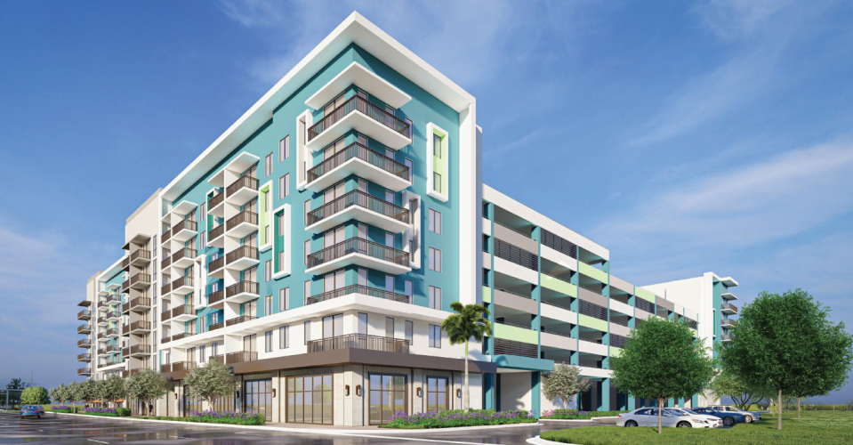 An artist's rendering of Avery Eau Gallie, a seven-story building with 326 apartments and ground-level restaurant-retail space near U.S. 1 and Eau Gallie Boulevard.