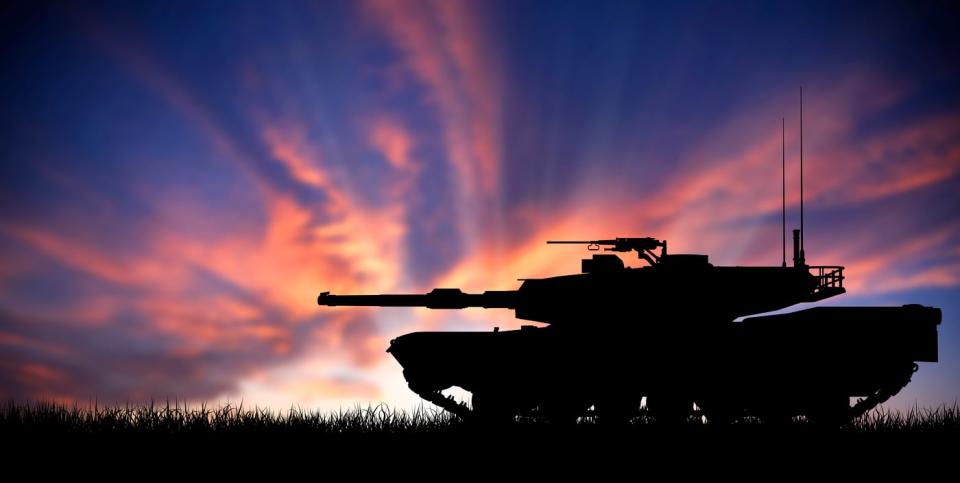 Abrams main battle tank at sunset.