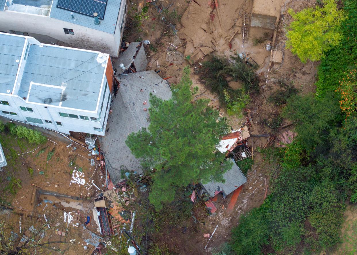 An aerial image of a home destroyed by a landslide in Los Angeles, California on Monday (AFP via Getty Images)