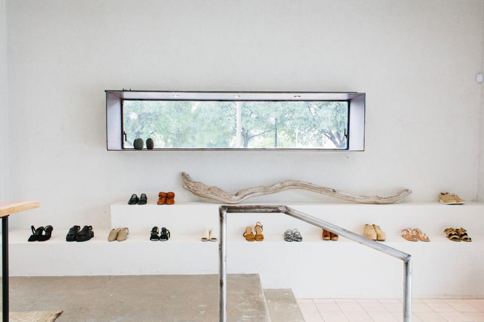 A shoe arrangement inside one of Kick Pleat's Texan store