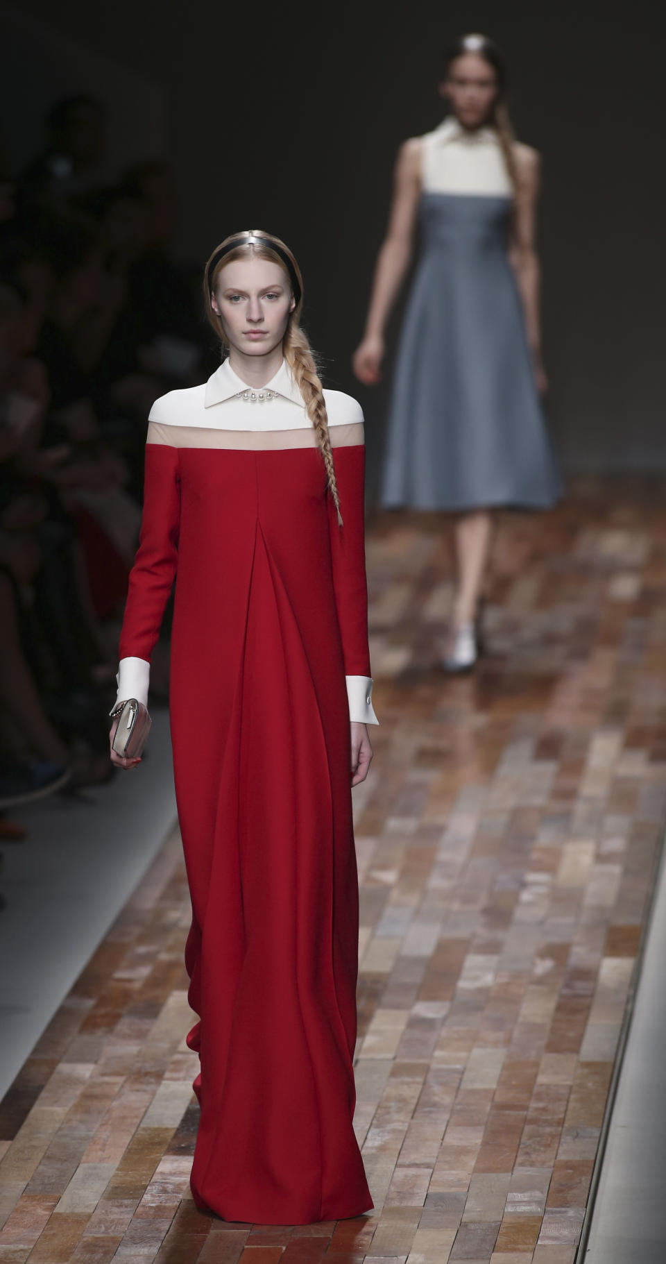 A model wears a creation by fashion designers Maria Grazia Chiuri and Pier Paolo Piccioli for Valentino's Ready to Wear's Fall-Winter 2013-2014 fashion collection, presented, Tuesday, March 5, 2013 in Paris. (AP Photo/Thibault Camus)