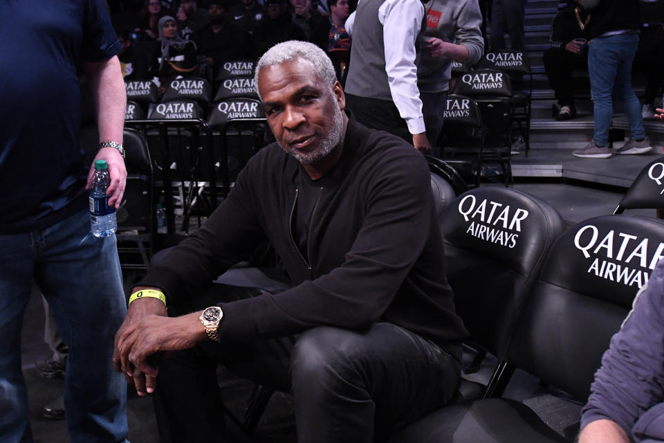 NEW YORK, NY - APRIL 3: Charles Oakley attends the game between the Toronto Raptors and the Brooklyn Nets at Barclays Center on April 3, 2019 in the Brooklyn borough of New York City. NOTE TO USER: User expressly acknowledges and agrees that, by downloading and or using this photograph, User is consenting to the terms and conditions of the Getty Images License Agreement. (Photo by Matteo Marchi/Getty Images)