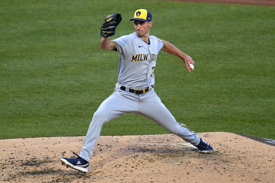 Milwaukee Brewers pitcher Brent Suter delivers during the fourth inning of the team's baseball game against the Pittsburgh Pirates in Pittsburgh, Thursday, June 30, 2022. (AP Photo/Gene J. Puskar)