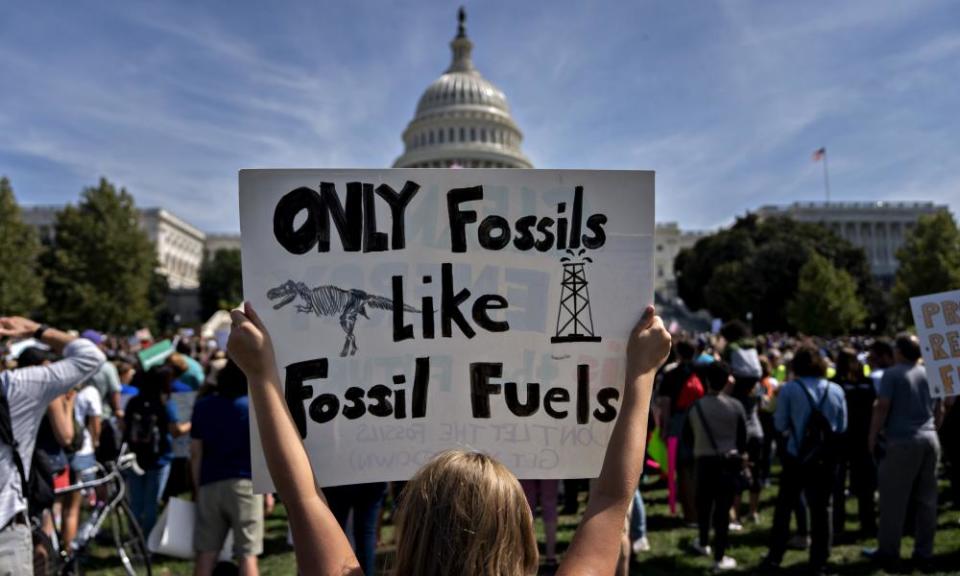 A protester during the Global Climate Strike demonstration in Washington DC on 20 September.