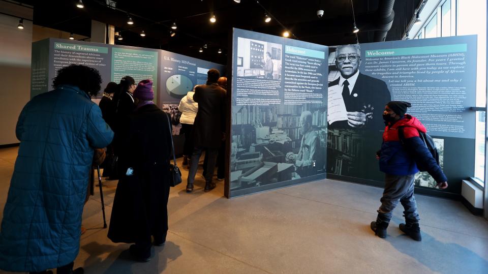 As visitors enter the America's Black Holocaust Museum, the first face they see is that of Dr. James Cameron, the founder of the museum. ABHM reopened to the public during a ceremony on Feb. 25, 2022. The new gallery gives visitors a chronological journey through over 400 years of history of African Americans from pre-captivity to the present.