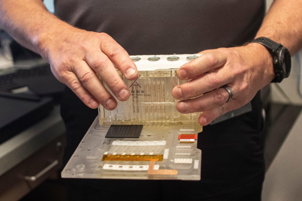 The chip used to test swabbed DNA with the Rapid DNA system at the Leon County Sheriffs Office. 