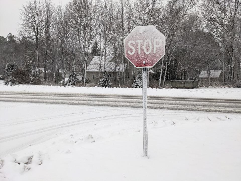 Snowy streets in Holland Township are seen on Friday, Jan. 12, 2024.