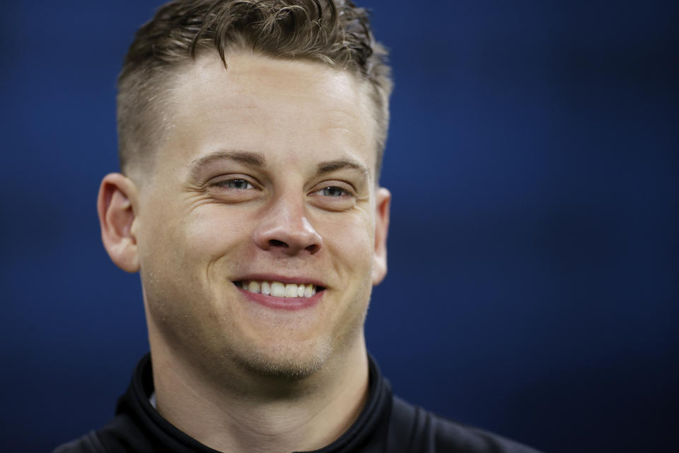 Joe Burrow smiles during the NFL Scouting Combine.