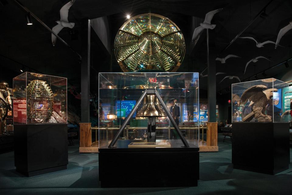 The Edmund Fitzgerald bell on display at the Great Lakes Shipwreck Museum.