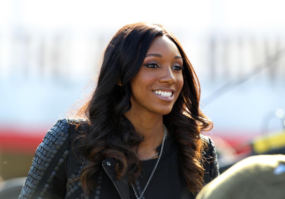 Maria Taylor before the Rose Bowl game of Stanford versus Iowa at the Rose Bowl in Pasadena , CA. (Photo by Adam Davis/Icon Sportswire) (Photo by Adam Davis/Icon Sportswire/Corbis/Icon Sportswire via Getty Images)