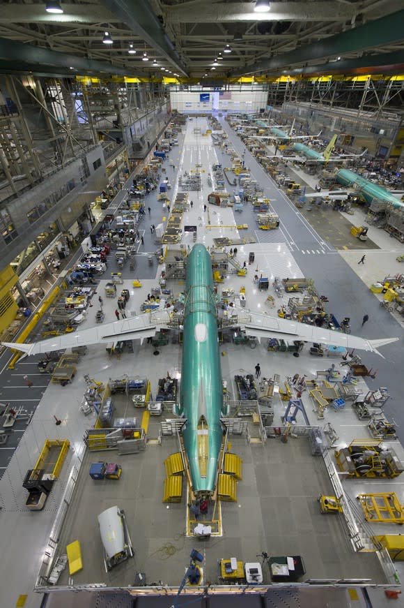 Boeing 737 fuselages on the assembly line in Renton.