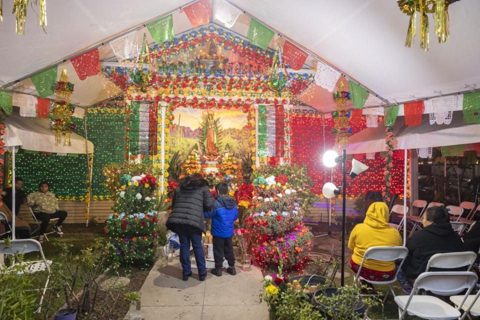 A shrine in honor of the Virgen de Guadalupe at a home in Santa Ana