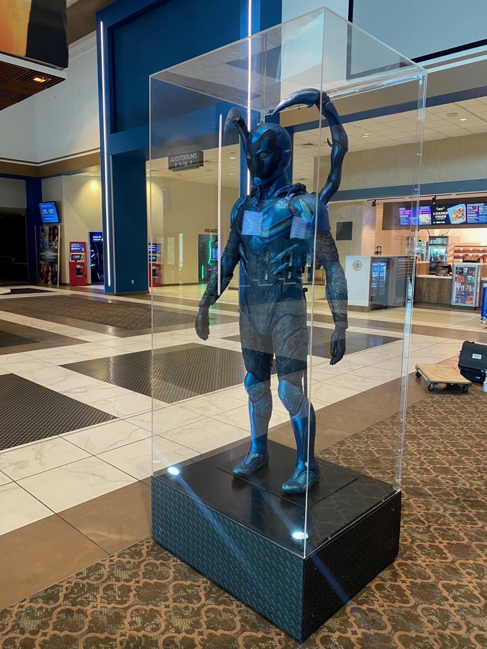 The superhero suit for Blue Beetle will be on exhibit in El Paso Aug. 14-28 at Cinemark Tinseltown Las Palmas XD, at 11855 Gateway West Blvd.