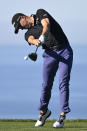 Justin Thomas hits his tee shot on the 11th hole on the North Course during the second round of the Farmers Insurance Open golf tournament, Thursday Jan. 27, 2022, in San Diego. (AP Photo/Denis Poroy)