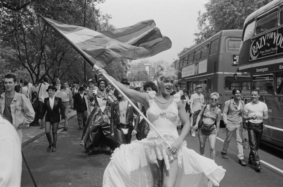 <p>A drag queen dressed as the late Marilyn Monroe marches down a Lesbian and Gay Pride event in London. <br></p>