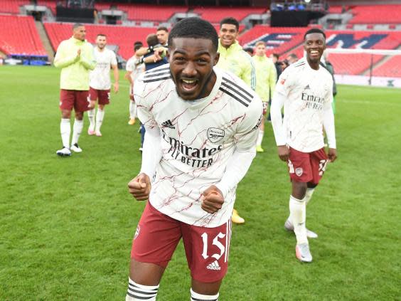 Maitland-Niles celebrates winning the FA Cup (Arsenal FC via Getty Images)