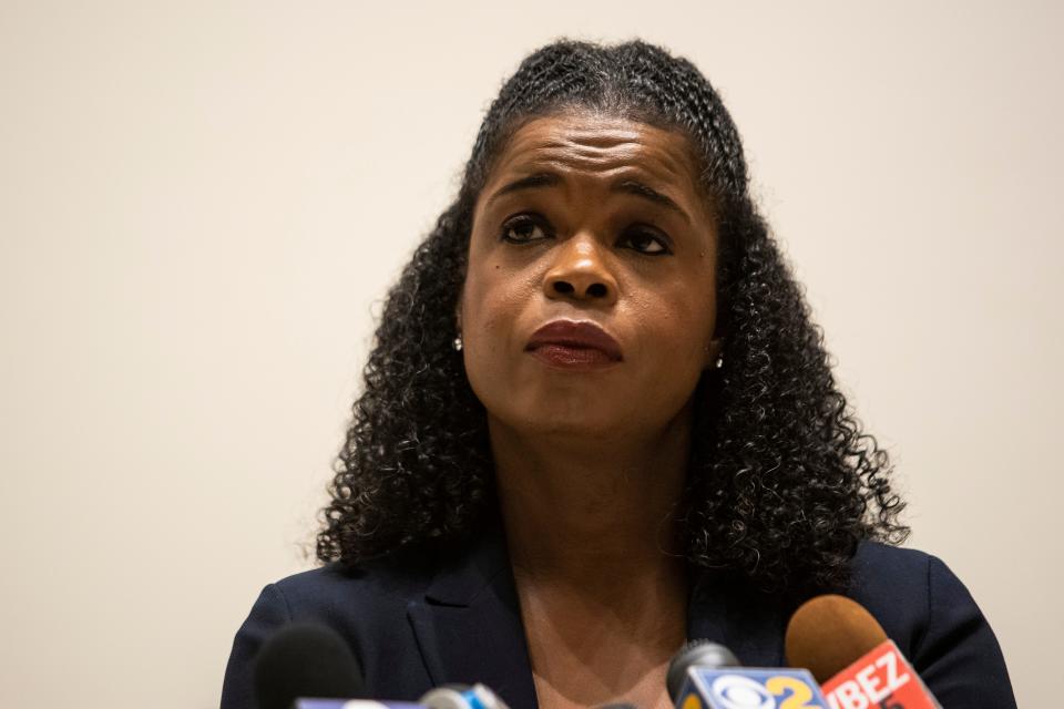 Cook County State's Attorney Kim Foxx speaks during a news conference after looting broke out overnight in the Loop and surrounding neighborhoods in Chicago, Monday, Aug. 10, 2020.