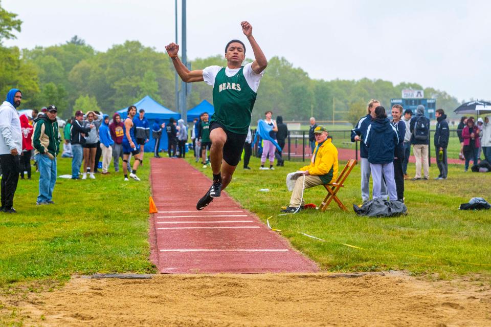 GNB Voc-Tech's Hugo Pires soares in the air and took first in the triple jump at the SCC Championship.