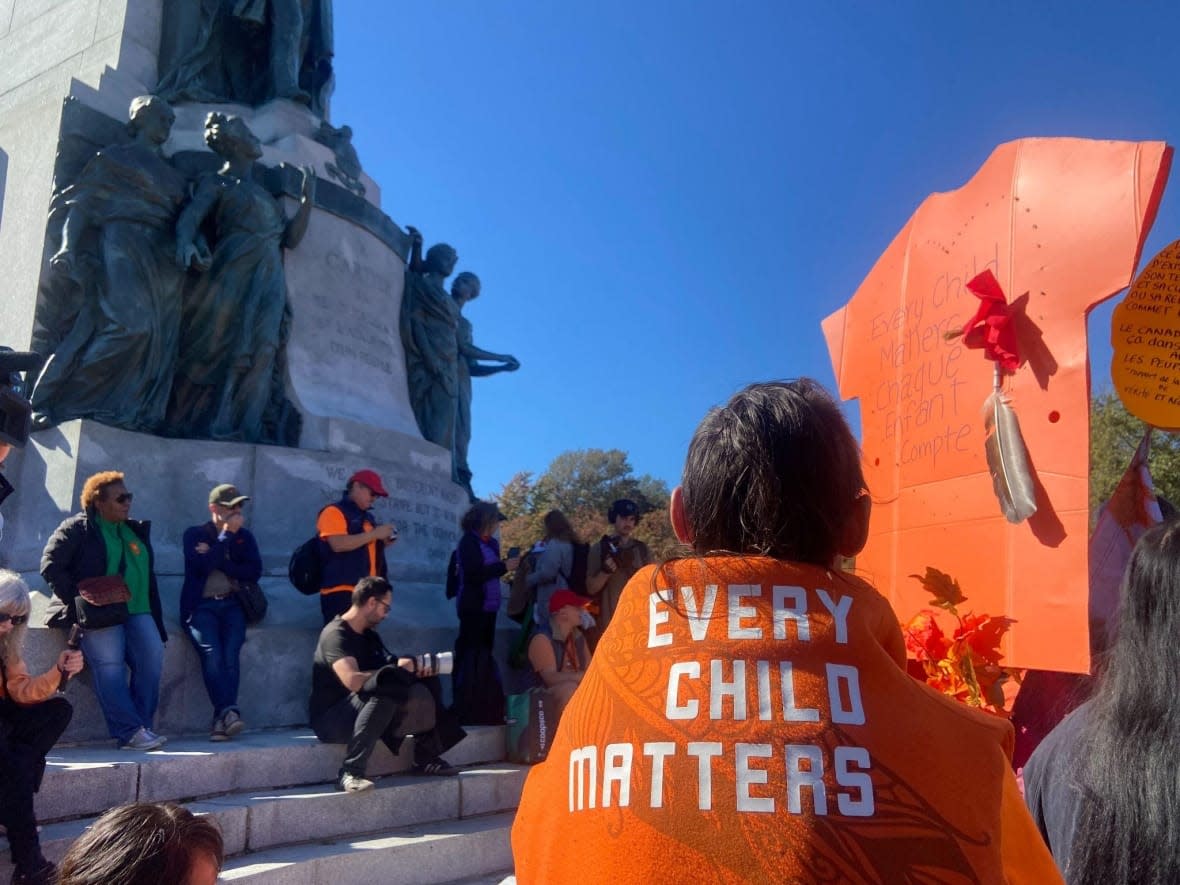 Thousands gathered in Montreal at the second annual march for the National Day of Truth and Reconciliation. (Rowan Kennedy/CBC - image credit)