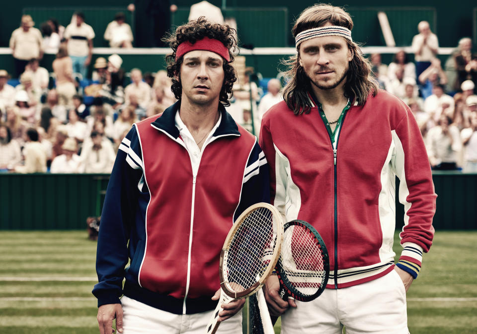 Shia LaBeouf as John McEnroe and Sverrir Gudnason as Björn Borg in Borg vs McEnroe. (Nordisk Film)