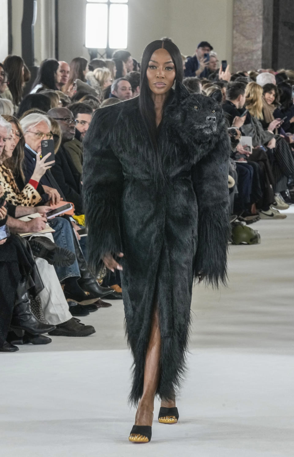 Naomi Campell wears a creation as part of the Schiaparelli Haute Couture Spring-Summer 2023 collection presented in Paris, Monday, Jan. 23, 2023. (AP Photo/Michel Euler)