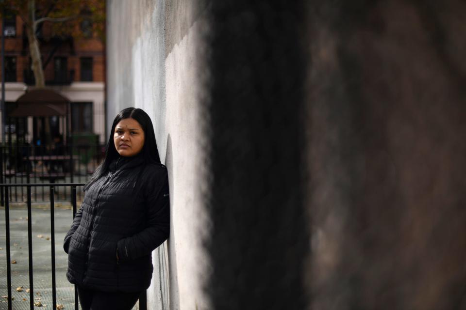 Katiuska Leal Moreno is seen in a park in New York City on Nov. 4, 2023. After her family went missing on a Colombian smuggler's boat, she posted a message on Facebook asking for help finding them. She was contacted via WhatsApp by someone claiming to have kidnapped her mother, sister and 4-year-old niece.