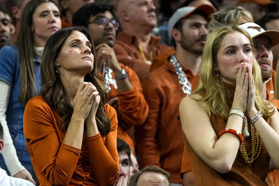 It was that kind of night for Texas fans for most of the 37-31 Sugar Bowl loss to Washington. Here they react to a Huskies field goal that put Washington up by nine points late Monday night. Texas, though, reestablished itself as a national power this season, went 12-2, won a Big 12 title, earned a CFP berth and is headed to the SEC.