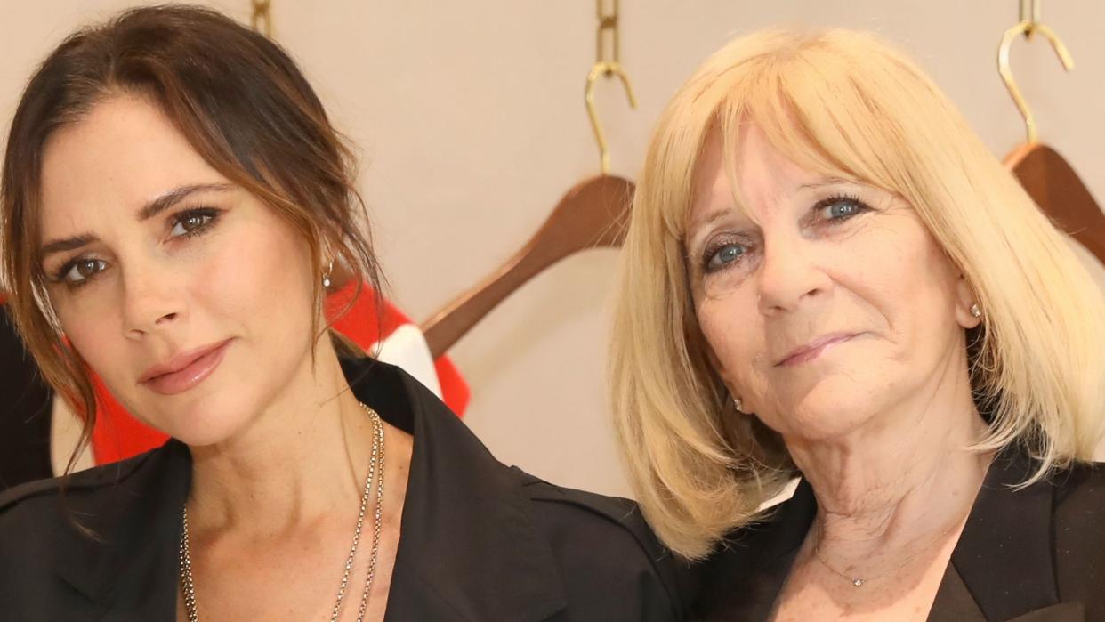 Victoria Beckham and her mum Jackie Adams attend the International Women's Day edition of Breakfast at Annabel's with Victoria Beckham OBE, businesswoman 