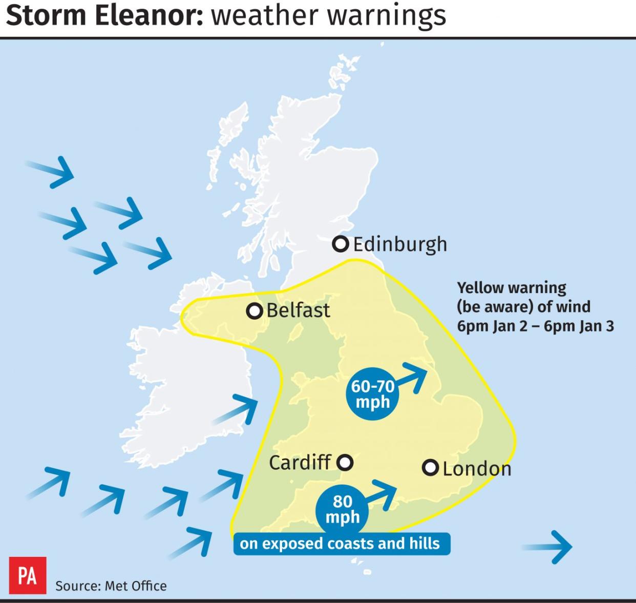 Storm Eleanor weather warnings