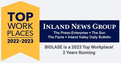 BIOLASE RECEIVES SECOND TOP WORKPLACES 2023 AWARD