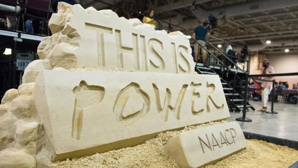 A sand sculpture is displayed inside the Atlantic City Convention Center during the 113th NAACP National Convention on Monday, July 18, 2022.  