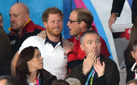 Prince Harry and Prince William, Duke of Cambridge attend the England v Wales match during the Rugby World Cup 2015 - Credit: Karwai Tang/WireImage