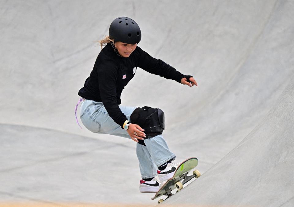 PHOTO: Britain's Sky Brown in action during the women's park final Olympic Qualifier Series 2024 in Budapest, Hungary, June 23, 2024. (Marton Monus/Reuters)