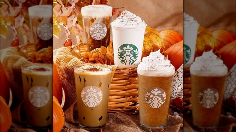 Starbucks pumpkin spice drink assortment