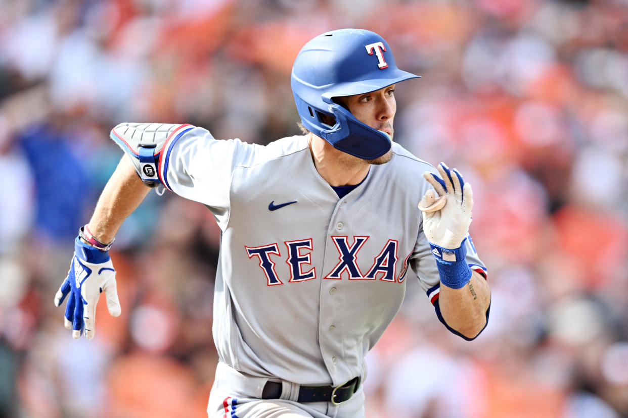 Rangers rookie phenom Evan Carter has been a surprise to the baseball world but not to those who knew him when. (Photo by Greg Fiume/Getty Images)