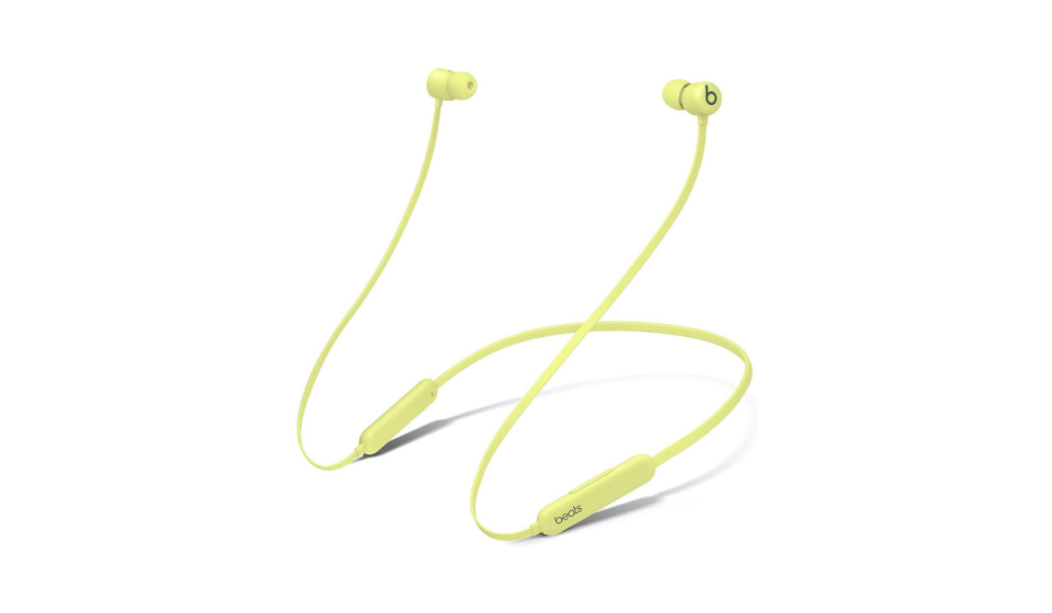 Yuzu Yellow Beats wireless earbuds with neck cord. 